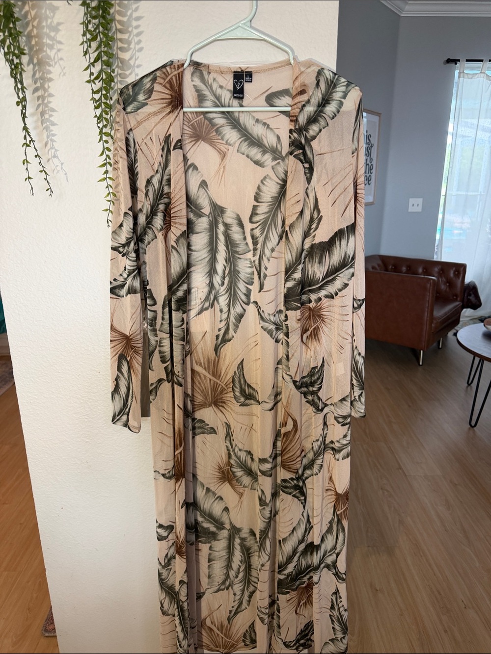 Windsor Beige Maxi Dress with Green Leaf Print